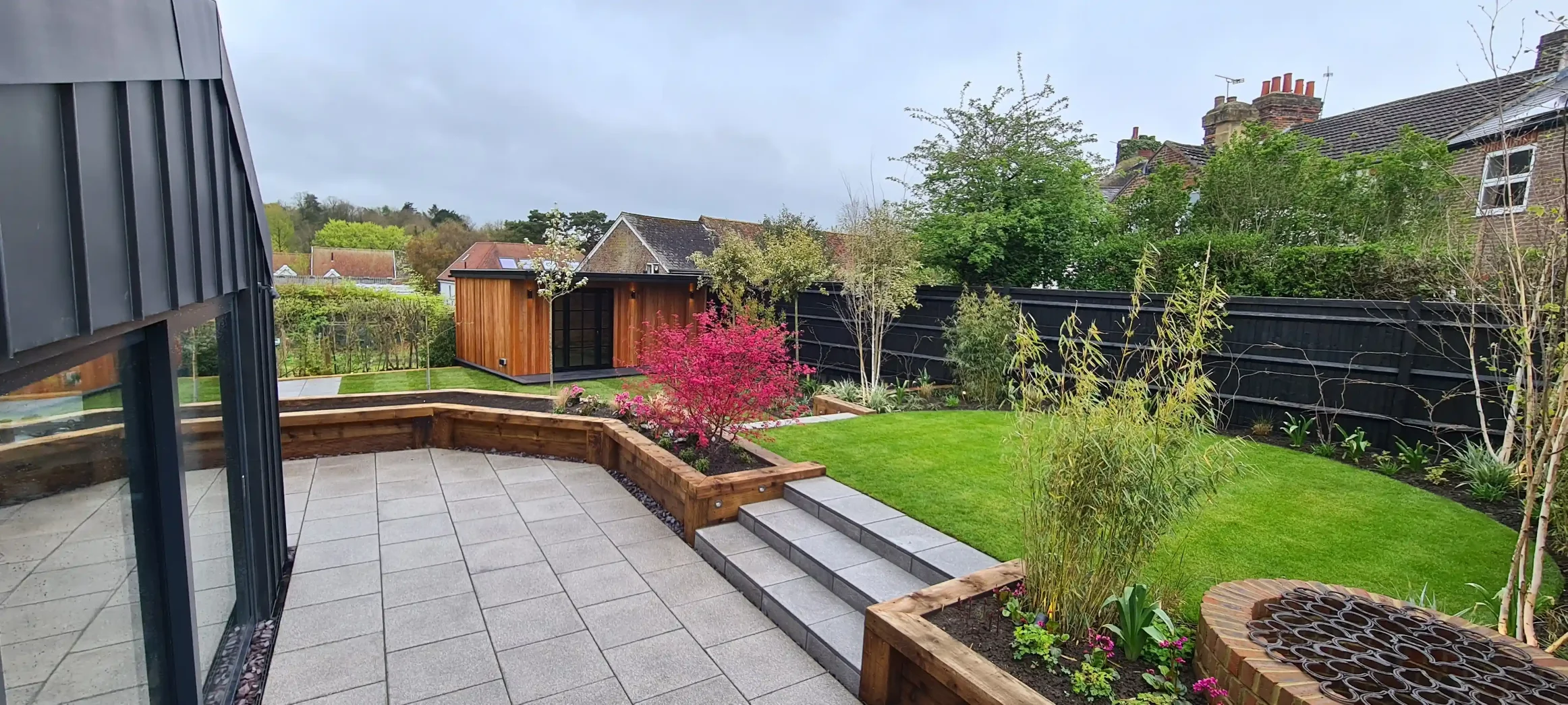 Beautiful newly landscaped garden with patio
